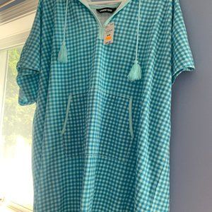 NWT Lands End Terry V-neck Short Sleeve Hooded Swim Cover-up, size Small/Medium